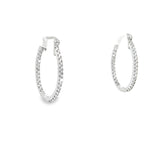 14k White Gold .50ct F VS2 Round Diamond Oval Shape Inside / Out Diamond Hoop Earrings